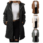 LOVZFMLL Jackets for Women Ladies' Trendy Solid Color Zipper Hooded Loose Medium Long Plush Jacket