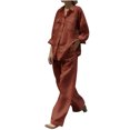 thumbnail image 1 of Timegard Cotton Linen Outfits for Women Button up Long Sleeve Collared Plus Size Tops with Pockets Wide Leg Pants Sets, 1 of 6