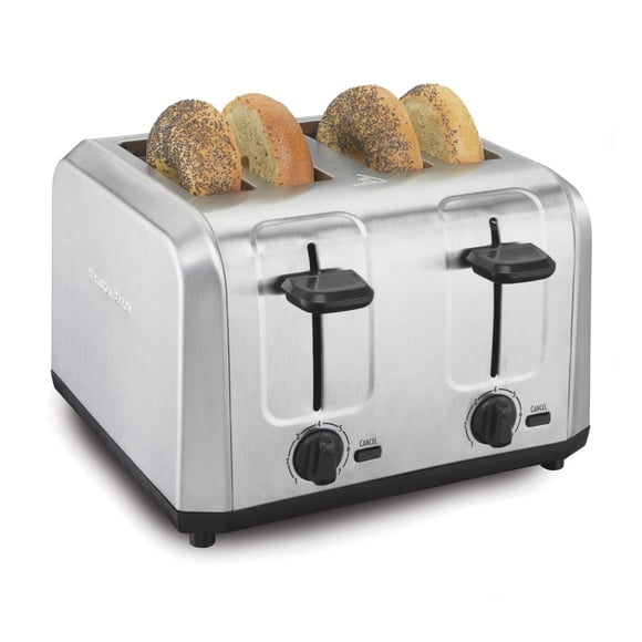 Hamilton Beach 4-Slice Toaster, Brushed Stainless Steel, Extra-Wide Slot Toaster with Shade Selector, Toast Boost, Slide-Out Crumb Tray, Auto Shutoff, Cancel Button, 2491
