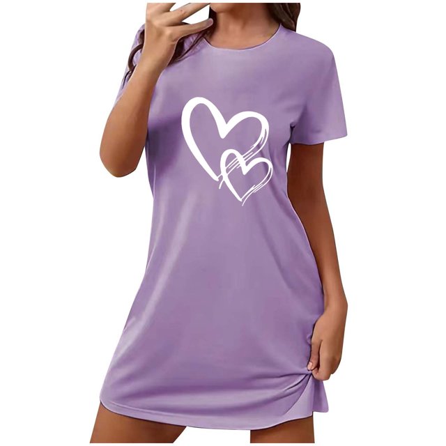 Rbaofujie Pyjama d'Été pour Femmes Robe de Nuit Courte Surdimensionnée pour Femmes Imprimée à Col Rond et Manches Courtes Robe Pyjama Mignonne