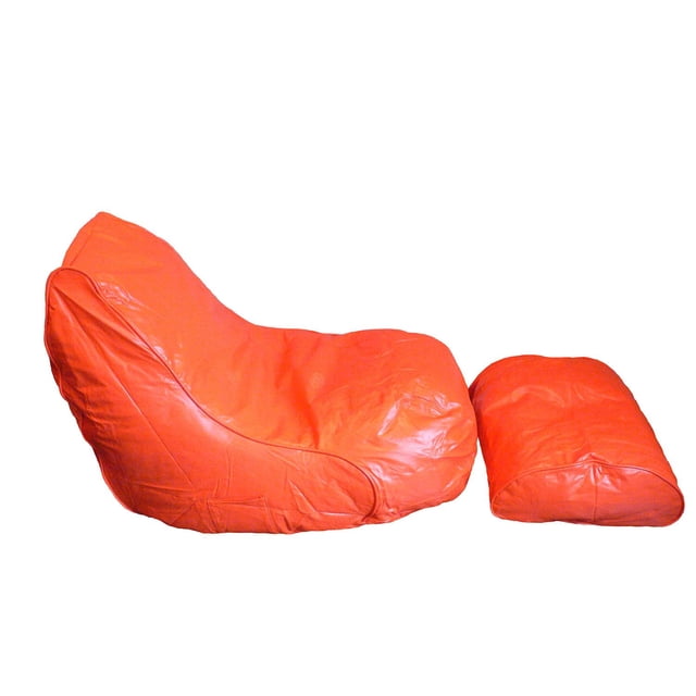 Boscoman Fauteuil Poire en Vinyle avec Repose-Pieds en Vinyle orange Vif, Conçu pour les Chambres d'Enfants avec Housse durable et Facile à Nettoyer et Remplissage de Billes de Polystyrène pour le Confort et le Soutien, Doté d'Une Forme de Fauteuil Profilé et d'Un Repose-Pieds Assorti Idéal pour s'Asseoir Relax.