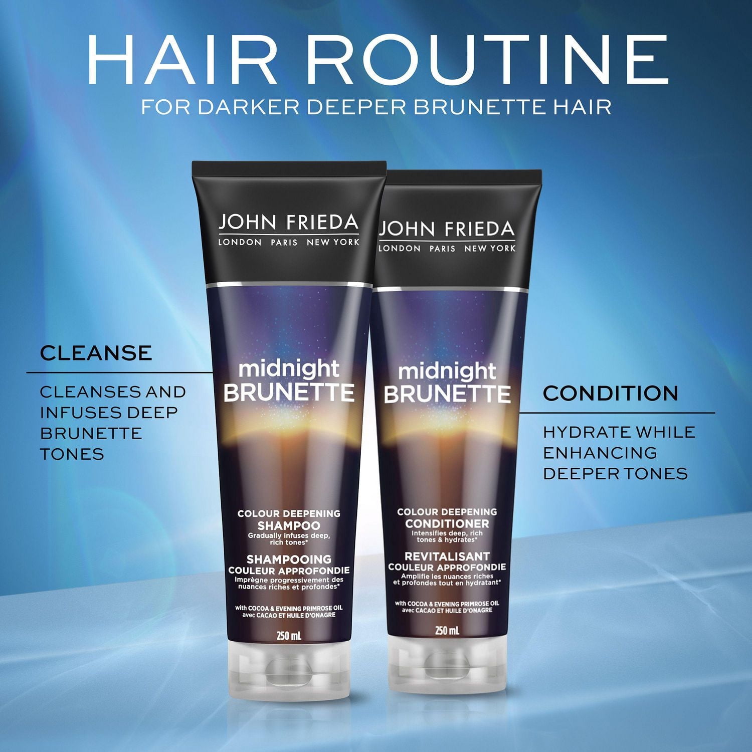 John Frieda Midnight Brunette Shampooing Couleur Approfondie, pour des Cheveux Doux et Riches