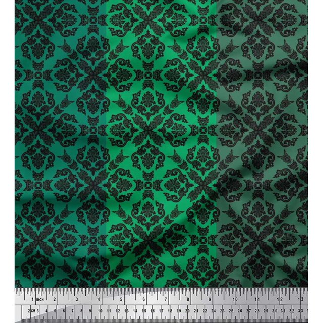 Soimoi Moss Georgette Fabric Stripe & Moroccan Damask Print Sewing Fabric Yard 42 Inch Wide