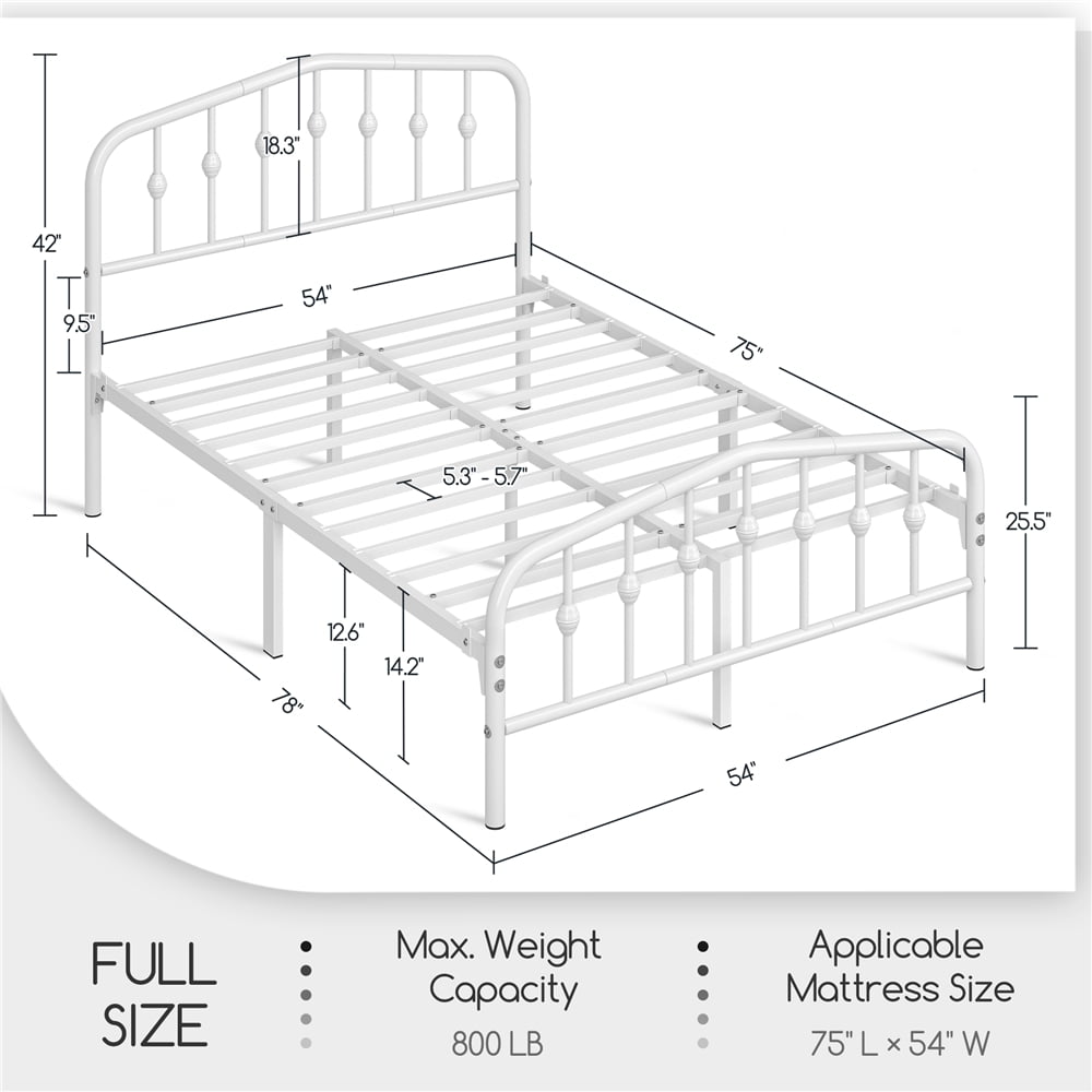 FullFurnique Modern Metal Bed Frame with Arched Headboard and Footboard, Full, White