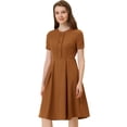 thumbnail image 1 of INSPIRE CHIC Robe Vintage Plissée à Manches Courtes à Col Rond pour Femme Brun G, 1 of 5