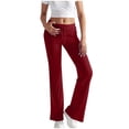 thumbnail image 1 of Lenpel Women's Flare Yoga Pants Drawstring Medium Rise Side Striped Bell Bottom Casual Pants Bootcut Workout Pants(Red,Large), 1 of 6