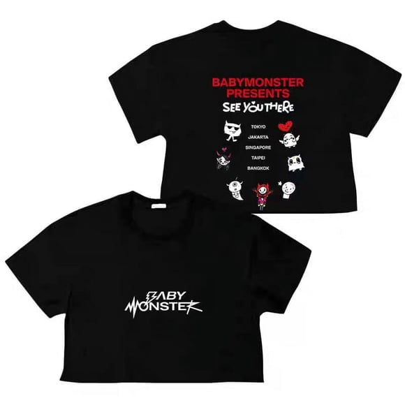 Y2K BABYMONSTER Concert Same Short Sleeve SEE YOU THERE Men's Women's Cotton New Summer T-Shirt Tops Kpop clothes Goth T-shirt 3 S