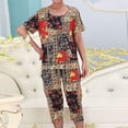 thumbnail image 2 of Pisexur Ensembles de Pyjama pour Femmes 2 Pcs Boho à Imprimé Floral Chemises de Nuit en Coton pour Femmes Décontractées Col Rond T-Shirts à Manches Courtes Hauts et Pantalons de Détente Longueur Genou Pyjamas Grande Taille pour Femmes Ensemble TG-4TG, 2 of 3