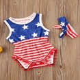 thumbnail image 2 of Jour de l'Indépendance Bébé Filles Garçons Rompers Sans Manches à Rayures Combinaisons Bandeau 2pcs 4ème de Tenues de Juillet, 2 of 5
