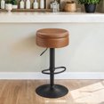 thumbnail image 1 of 360° Swivel Bar Stool, Height Adjustable Barstool with Storage, Synthetic Leather with Stitching, Mid-Century Modern, Kitchen Bar, Brown, 1 of 5