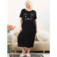 thumbnail image 3 of Agnes Orinda Nuisettes pour Femmes Grande Taille Col Rond Manches Courtes Pyjama à Imprimé Chats avec Poche 4X Noir, 3 of 6