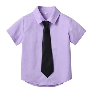 AJIWYH Chemises de Golf pour Garçons, Cardigan à Manches Courtes Uni d'Été pour Enfants avec Col à Revers pour Garçons et Filles, Cravate Chemise Couleur Bonbon (Violet, 15-16 Ans)