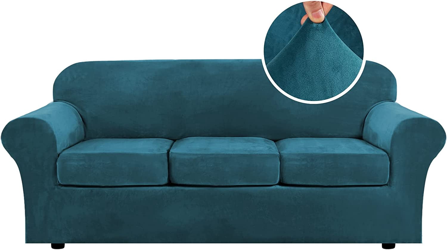 Modern Velvet Plush 4 Piece High Stretch Sofa Slipcover Furniture Protector Form Fit Luxury Thick Sofa Cover, Machine Washable