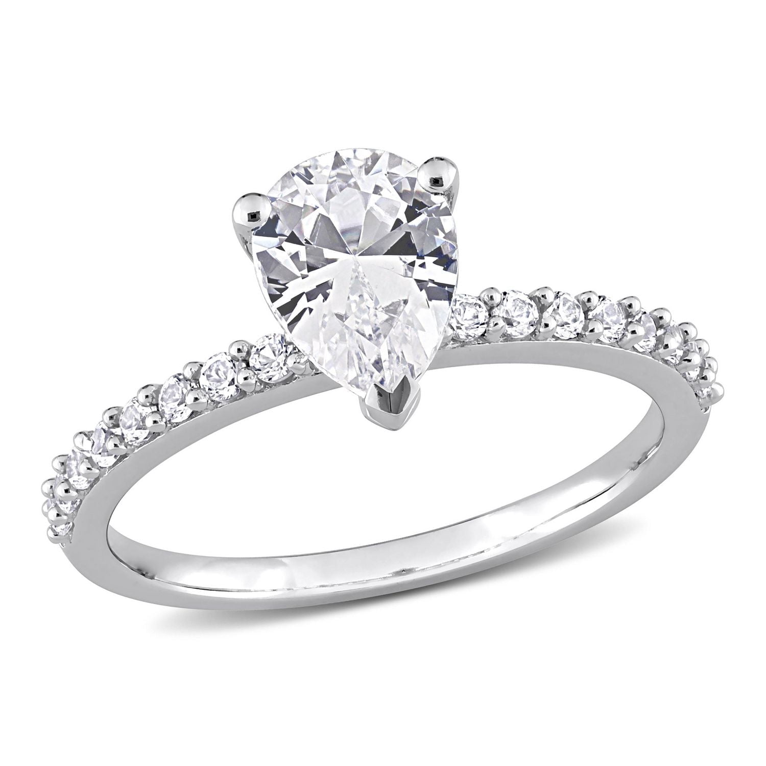Bague de fiançailles Miabella avec -1/ Carat PBT de Saphir Blanc Synthétique en Or Blanc 10kt