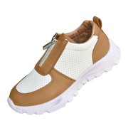 Xfvqtps Womens Sneakers Front Zipper Casual Shoes Breathable Perforated Panels Cushioned Sole Lightweight Walking Shoes Fashion Athletic Footwear Brown