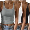 thumbnail image 1 of Timegard Camisoles 3 Pcs pour Femmes Col Rond Côtelé Sans Manches Ajusté Court Haut Décontracté Sortie Camis, 1 of 6