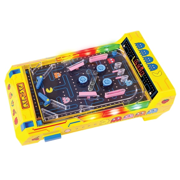 Pac-Man Electronic Arcade Pinball with vibrating bumpers and LED Scoreboard, Tabletop Game for Family and Kids Play, Ages 6+