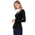 thumbnail image 4 of INSPIRE CHIC Women's V Neck Long Sleeve Ribbed Pullover Knitted Peplum Top, 4 of 6