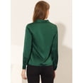 thumbnail image 3 of INSPIRE CHIC Haut en Satin pour Femme Col Rabattu Col en V Manches Longues Chemise Blouse Boutonnée Vert Foncé L, 3 of 4