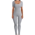 thumbnail image 2 of LOVZFMLL Women's Threaded Low Neck Short Sleeve Hip-lifting Slim Jumpsuit Gray XL, 2 of 6
