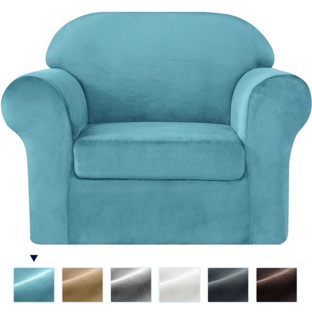 Housse de Canapé Extensible en Velours 4 Pcs 2024, Housse de Protection Séparée pour Coussins (Canapé Sable)
