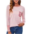 thumbnail image 1 of Mode Femme Décontracté Col Rond Manches Longues Poche T-Shirt Blouse à Imprimé Rayé Hauts Chandails pour Femmes Tendance S-62 Rose-A L, 1 of 8