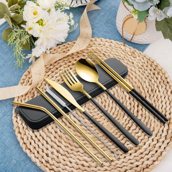 Portable Cutlery Set11.02x5.91x2.36in,Stainless Steel Utensils with Storage Case for Outdoor Camping Travel Office Dining