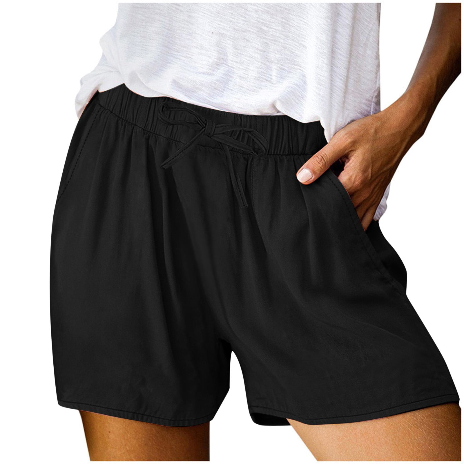 2025 Vêtements pour Femmes Printemps Été Unis Grande Taille pour Femmes Grande Taille Coton Li Nen Shorts Vêtements Grande Taille avec Poche Fendue Robe Décontractée Shorts pour Femmes Tenue de Bureau Décontractée