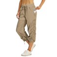 thumbnail image 2 of Capri Cargo Pants for Women Adjustable Pull on Lightweight Cargo Pants Drawstring Cinch Bottom Stretch Elastic Waist Cropped Pants with Pockets Beige L, 2 of 9