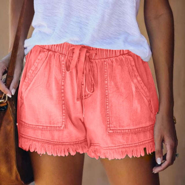 Fankiway Short Décontracté pour Femme à Franges et Bandage, Couleur Unie, G