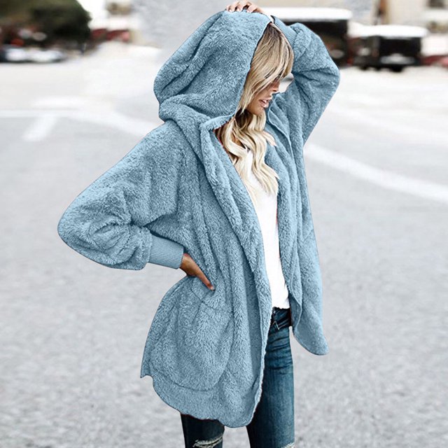 Fiogavroetic Women's Oversized Open Front Hooded Draped Pockets Cardigan Coat