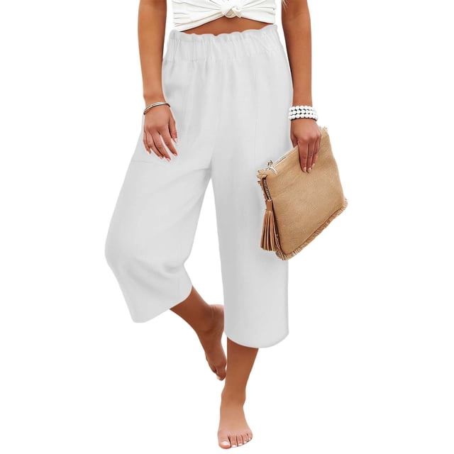 HongQid Pantalon Capri à Jambe Grand pour Femme en Mélange de Lin — free download