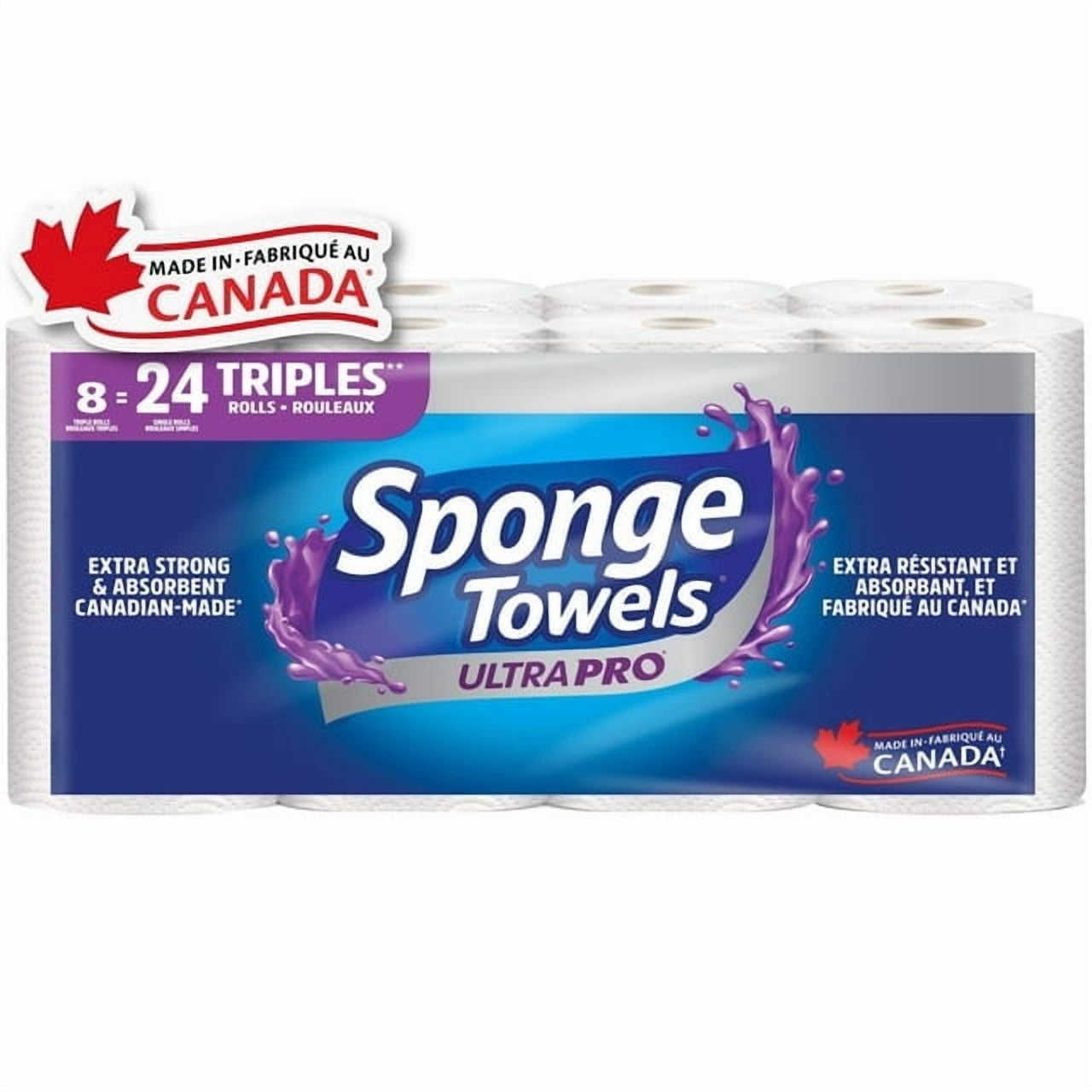 SpongeTowels UltraPRO Extra Strong & Absorbent Paper Towel, Choose-A-Size® Sheets, 8 = 24 Regular Rolls