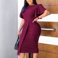 thumbnail image 2 of KIHOUT Robe Femme Mode Couleur Col Rond Tempérament Robe de Bureau, 2 of 6