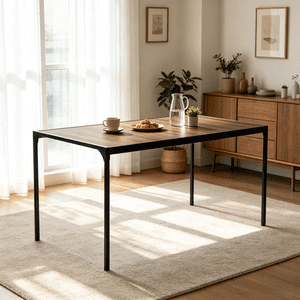 Homy Casa 47.2" Kitchen Dining Table, Espresso Wood-Look Top and Black Metal Frame for Small Spaces