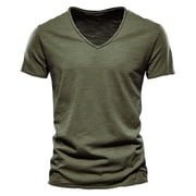 2025 Hommes Casual Solid Cow Print Chemise Couleur Coton V Col Hommes T-shirts Casual Short Sleeve T Shirt T-Shirt Gros et T-shirts T-T-Sshirts T--Sweat pour hommes Top
