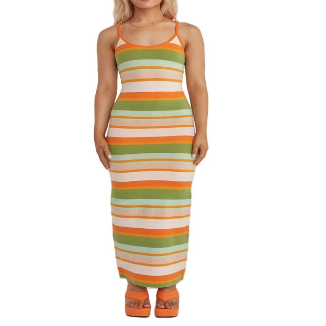 MesaSe Femmes Sans Manches Tricoté Longue Robe Cravate Teinture Spaghetti Sangle Backless Fronde Maxi Robes
