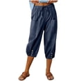 thumbnail image 2 of DPTALR Women Summer Casual Loose Bandage Button Pocket Solid Trousers Capris Pants, 2 of 6