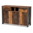 thumbnail image 1 of Baxton Studio Ranger Brown Finished Wood and Grey Metal 3-Door Sideboard Buffet, 1 of 9