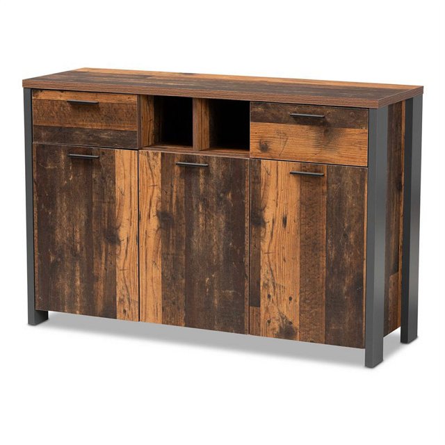 Baxton Studio Ranger Brown Finished Wood and Grey Metal 3-Door Sideboard Buffet