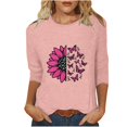 thumbnail image 1 of KIHOUT Nouvelles Arrivées Tunique à Manches 3/4 pour Femmes Coupe Ample Décontractée Jour du Cancer du Sein Imprimé Graphique Col Rond Blouses T-Shirt, 1 of 3