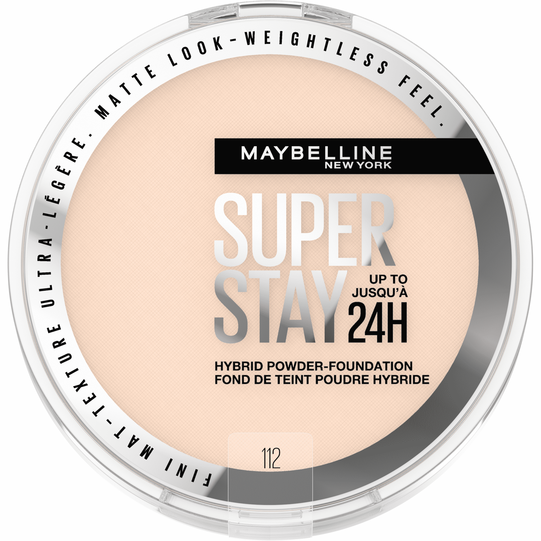 Fond de teint poudre hybride jusqu’à 24 h Super Stay de Maybelline New York, Hydrofuge, Végétalien, Matifiant, 112 ,6 g