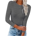 thumbnail image 1 of IROINID Deals Womens Plus Size Tops Fall Long Sleeve Stretch Slim Fitted T-Shirt Blouse Solid Basic Tops,Dark Gray, 1 of 7
