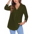 thumbnail image 3 of LUXUR Haut Femme Ample Tunique Chandail Manches 3/4 Chemise Col en V Blouse Vert Armée TG, 3 of 7