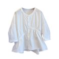 thumbnail image 1 of Pompotops Hauts à Manches 3/4 Asymétriques pour Femmes Couleur Unie Col Rond avec Boutons/chemise en Solde, 1 of 5
