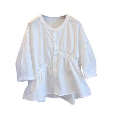 CEHVOM Femmes Couleur Unie Asymétrique Épissage 3/4 Manches Tops Bouton Col Rond Tops/chemise Dégagement