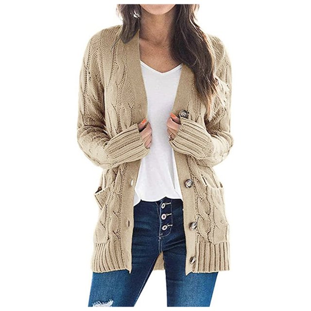 CHUANK Womens Boho Patchwork Cardigan Long Sleeve Open Front Knit Sweaters Coat Pockets Pink S