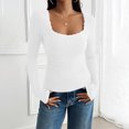 thumbnail image 4 of Timegard Going out Tops for Women Ribbed Lace Square Neck Slim Comfy Long Sleeve Shirts Tops Trendy, 4 of 5
