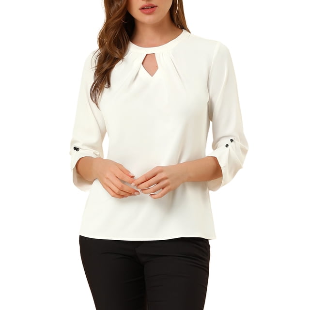 INSPIRE CHIC Haut à Enfiler pour Femme de Travail Plissé Froncé à Manches 3/4