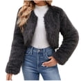 thumbnail image 2 of LSLJS Womens Ladies Warm Faux Furry Long Coat Jacket Winter Solid V-neck Outerwear, 2 of 8